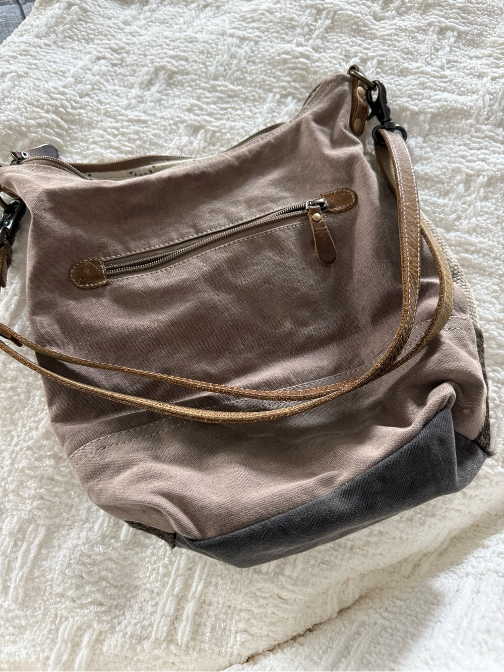 Myra Bag Tan and Cream Woven Crossbody with Printed Lining - Picture 2 of 5